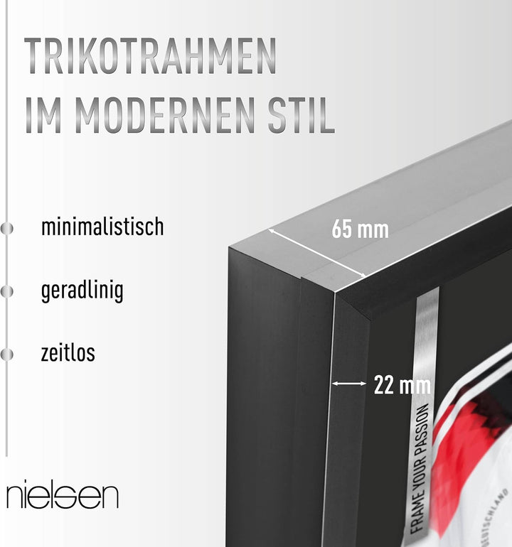 nielsen Trikotrahmen, 70 x 90 cm - Floatglas, Aluminium, Schwarz matt, Objektrahmen zum Aufhängen im