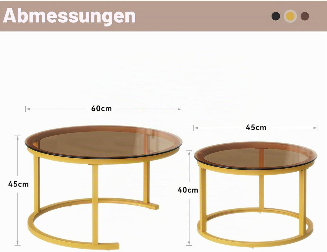 Hawthyhome Runde Beistelltisch 2er Set, Moderner Wohnzimmertisch für Wohnzimmer, Couchtische Set Sat
