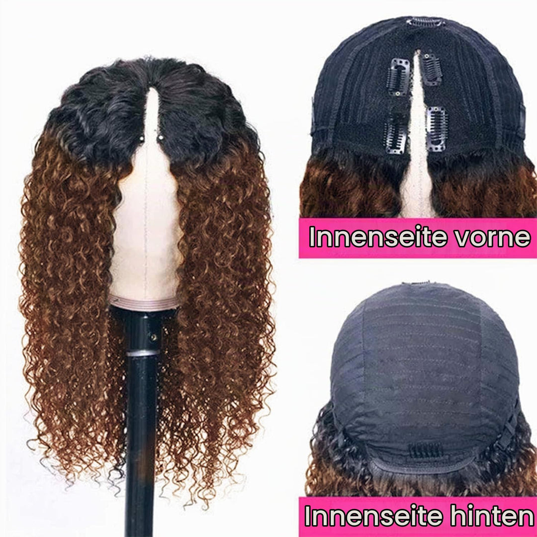 Brown Echthaar Perücke Water Wave V Part Human Hair Wig For Women High light Culy V Part Half Wig Hu