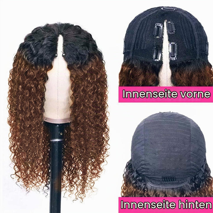 Brown Echthaar Perücke Water Wave V Part Human Hair Wig For Women High light Culy V Part Half Wig Hu