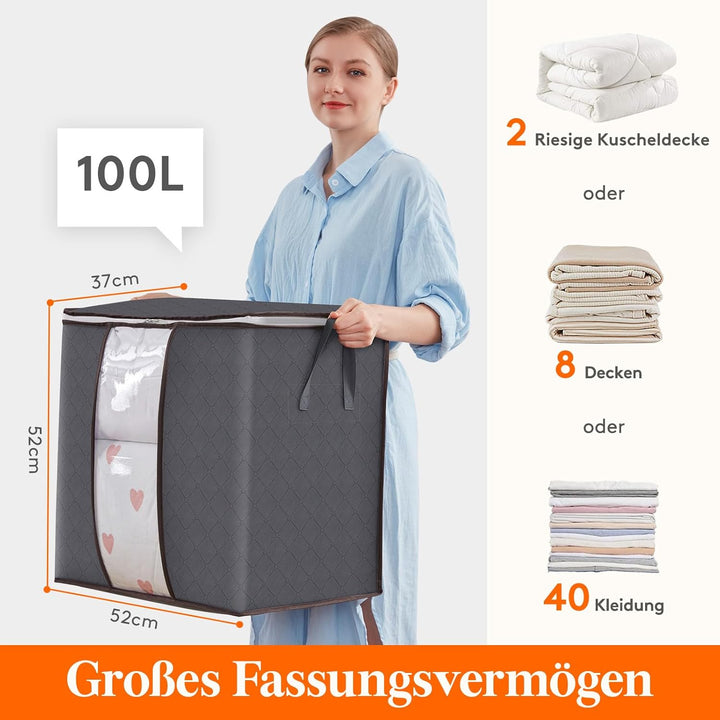 Lifewit 3 Stück 100L Aufbewahrungstasche, Faltbare Umzugskartons mit Verstärkt Griff, Kleidung Aufbe
