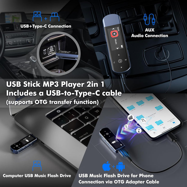 64GB Tragbarer USB MP3 Player mit Bluetooth 5.3, Clip für Sport & Laufen, FM Radio, Voice Recorder,