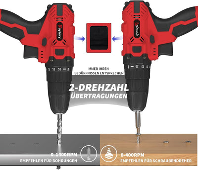 21V Akkuschrauber mit 1 Akkus 1500mAh, Rot Mini Akkuschrauber mit Schlagbohrfunktion, Akkus Bohrschr