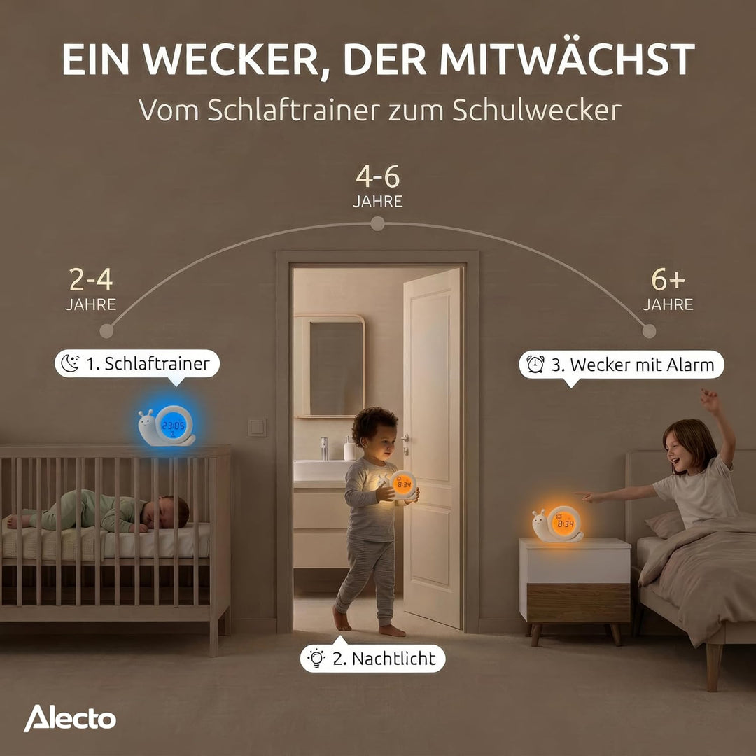 Alecto BC110BE Simon - Pädagogischer Wecker Kinder - Schlaftrainer Kinder - Nachtlicht - Lernen von