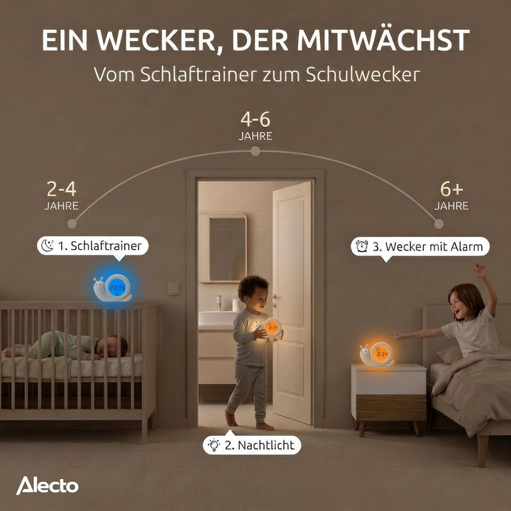 Alecto BC110BE Simon - Pädagogischer Wecker Kinder - Schlaftrainer Kinder - Nachtlicht - Lernen von