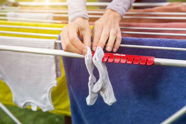 Vileda Aluminium 100 Wäscheständer ausziehbar, 20 m Trockenleinenlänge, extradicke Leinen, Kleinteil