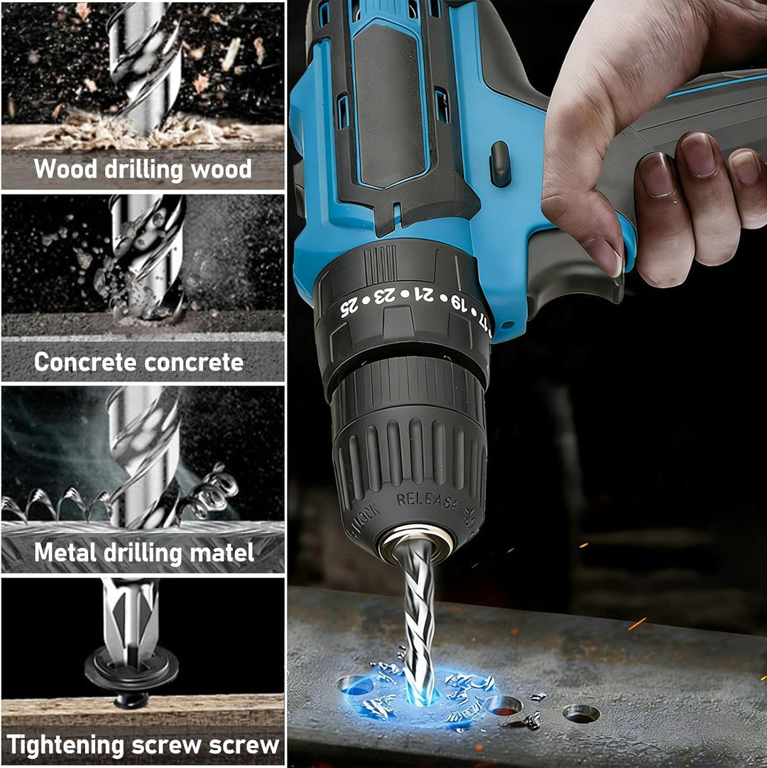 18V Akku Schlagbohrschrauber Set kompatibel mit Makita Akku, Akku Bohrmaschine mit 26tlg Zubehör Dri