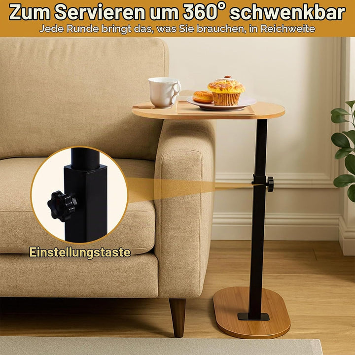 Beistelltisch C Form 360° Rotierbarer und Höhenverstellbar Sofatisch Kleiner Tisch Bambusholz und Me