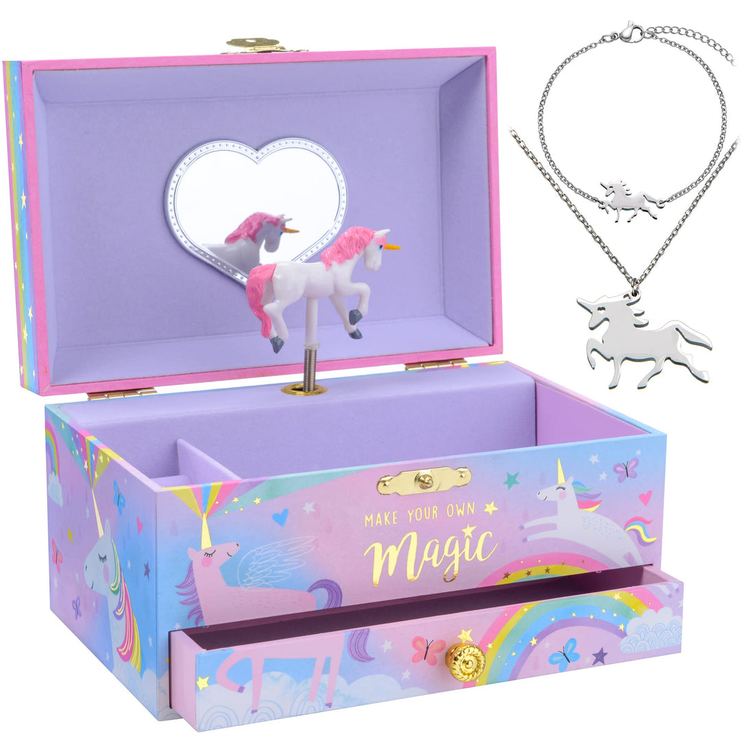 Jewelkeeper Schmuckkästchenn mit Einhorn-Spieluhr, Kunststoff und Edelstahl, 3 Einhorngeschenke für