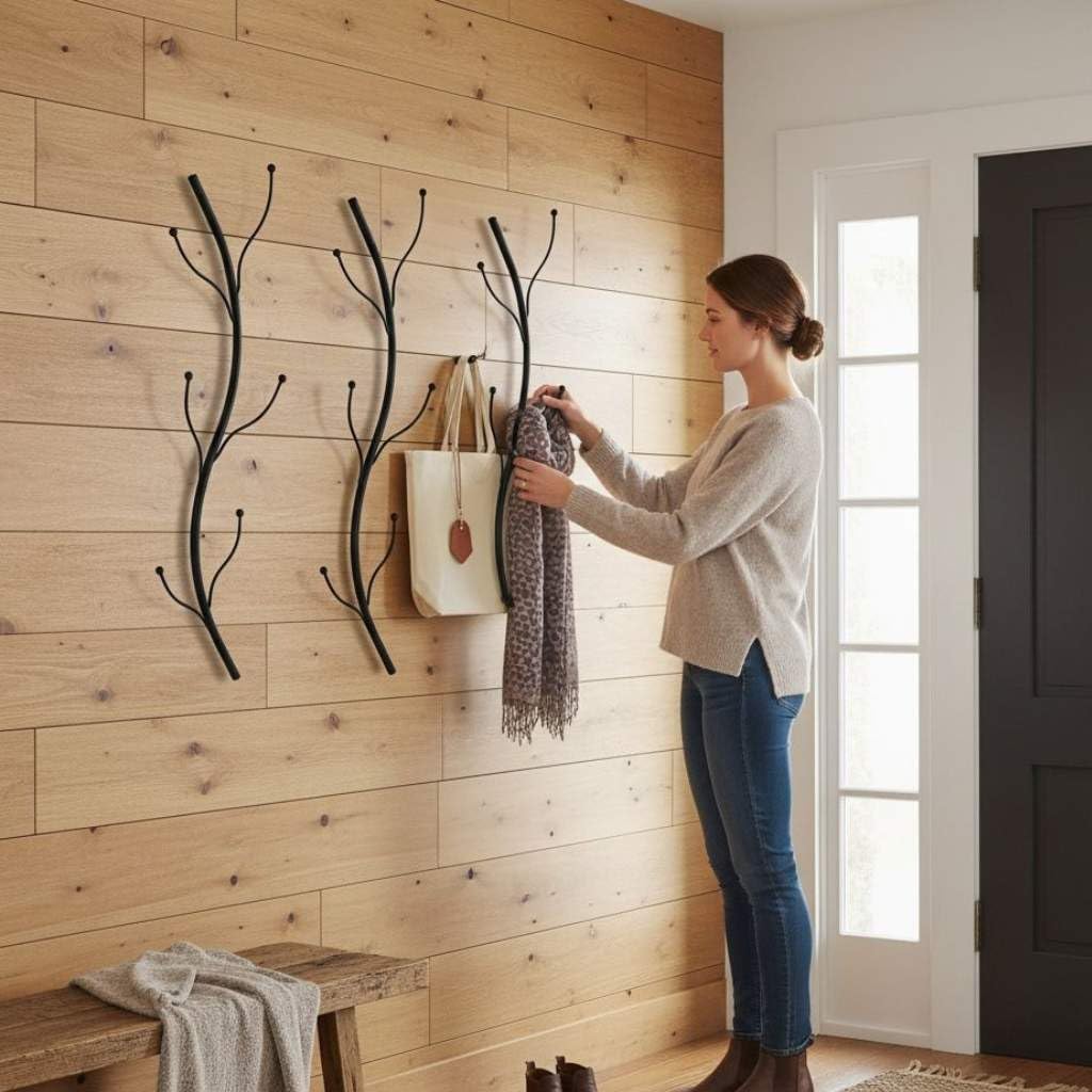 DanDiBo Wandgarderobe Schwarz Metall 3er Set Flora Garderobe Wand 93861 Garderobenhaken Flurgarderob