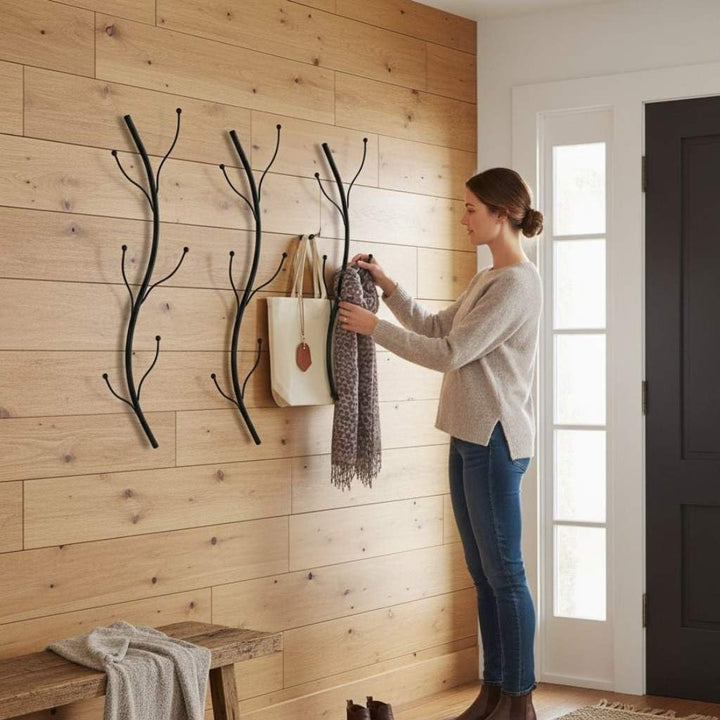 DanDiBo Wandgarderobe Schwarz Metall 3er Set Flora Garderobe Wand 93861 Garderobenhaken Flurgarderob
