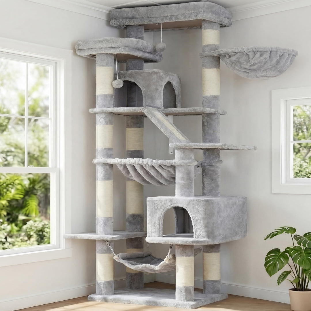 Heybly Kratzbaum, 180 cm Hoher Katzenturm für Wohnungskatzen mit 2 Plattformen, 2 Grossen Schlafhäus