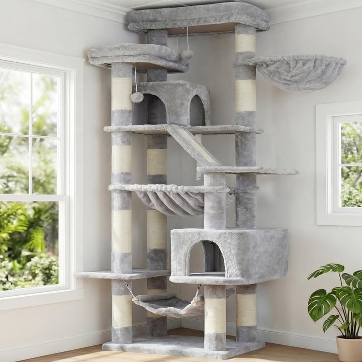 Heybly Kratzbaum, 180 cm Hoher Katzenturm für Wohnungskatzen mit 2 Plattformen, 2 Grossen Schlafhäus