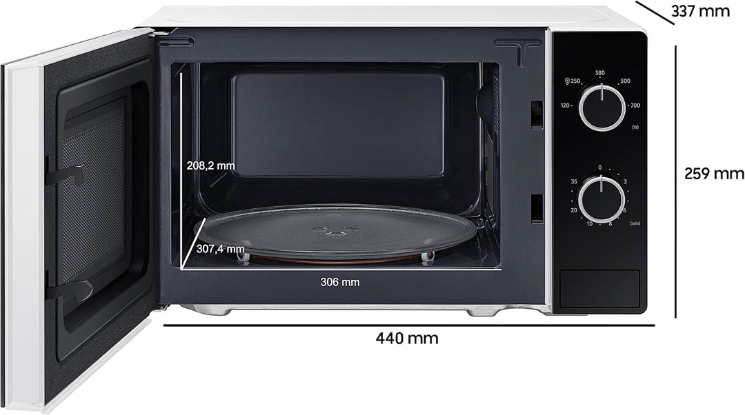 Samsung Solo-Mikrowelle, 700 W, Epoxy-Garraum mit 20 l Volumen, 5 Leistungsstufen, Defrost, Weiss/Sc