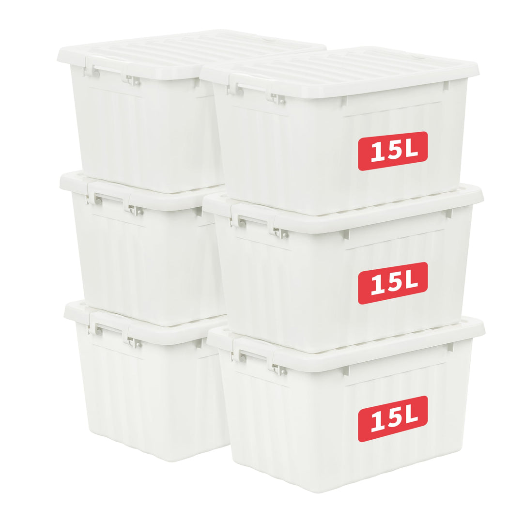 Cetomo,15L,6er-Pack, Aufbewahrungsbox mit deckel,Aufbewahrungsboxen, mit Clips, stapelbar, Wohnzimme