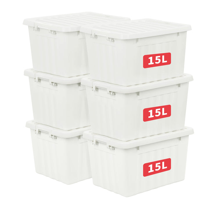 Cetomo,15L,6er-Pack, Aufbewahrungsbox mit deckel,Aufbewahrungsboxen, mit Clips, stapelbar, Wohnzimme