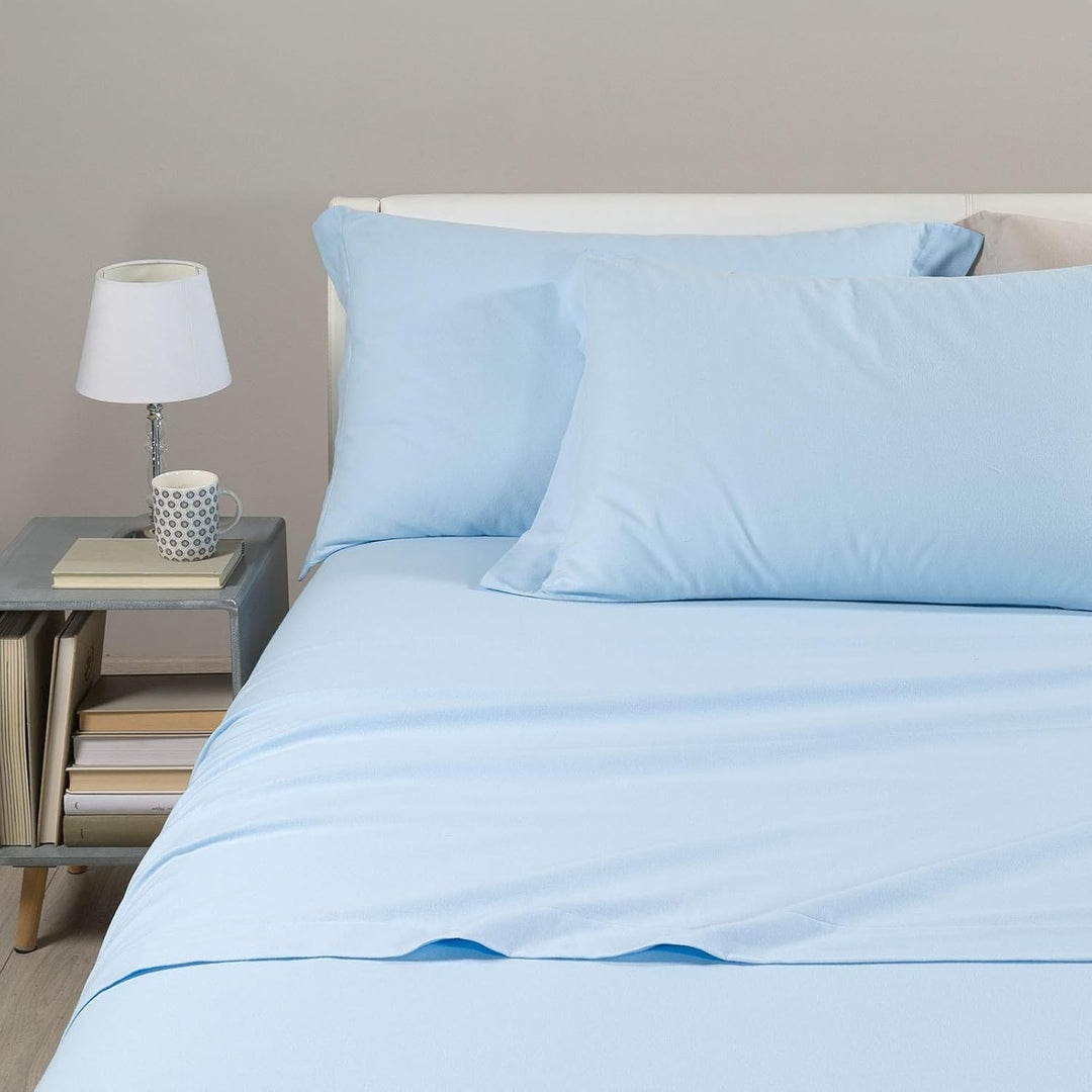 Caleffi - Bettwäsche-Set, einfarbig, Flanell, einfarbig, für Doppelbett, Himmel 160 x 190 cm Himmelb