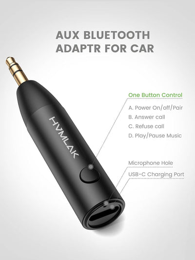 HVMLAK Aux Bluetooth Adapter Auto, Bluetooth 5.3 Empfänger Klinke 3.5 mit Stärkerem Mikrofon, für Au