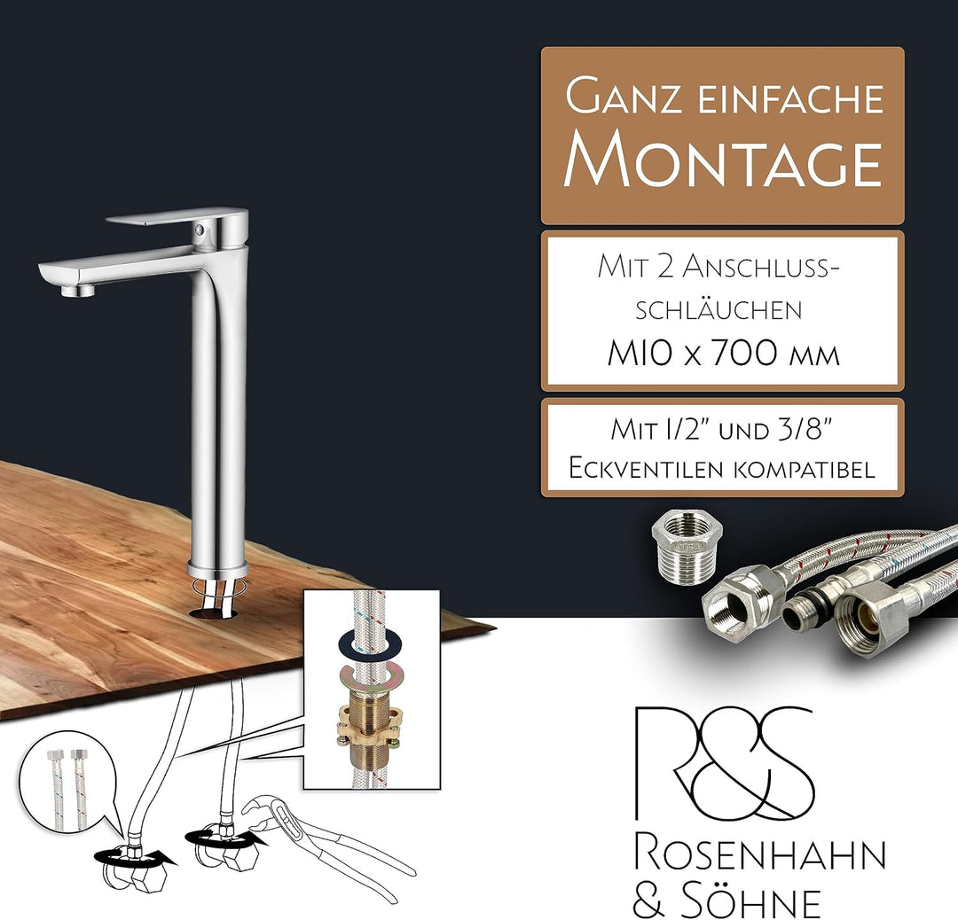 Rosenhahn &amp; Söhne Poel L Design Badarmatur Wasserhahn Badezimmer - Armatur Bad [Chrom] - Heiss + Kal