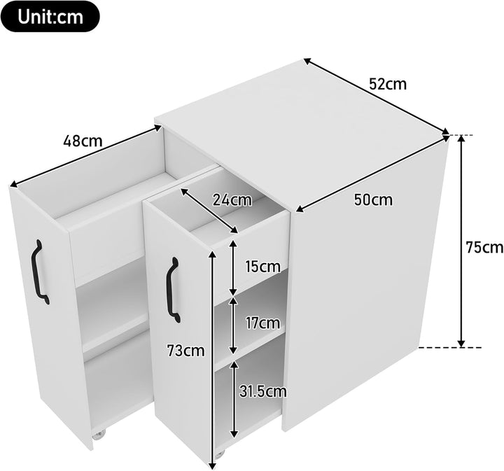 Aktenschrank auf Rollen 52x50x75 cm – Büro Rollcontainer mit Fächern & Schublade, aus Holz, flexibel