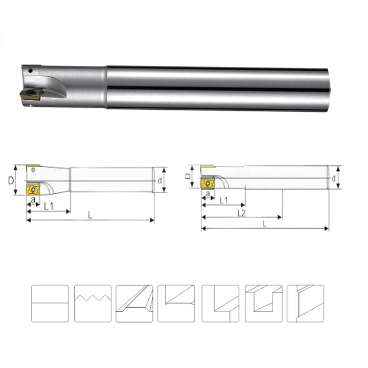 10PC D20mm 90° 2F Wendeschneidplatten-Schaftfräser L:150mm D:20mm APMT1135 Hartmetall-Inser