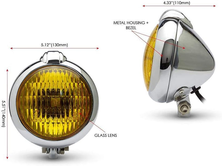 Motorrad Scheinwerfer Klassisch Chrom für Bobber Chopper Scrambler Cafe Racer - 12V 35W
