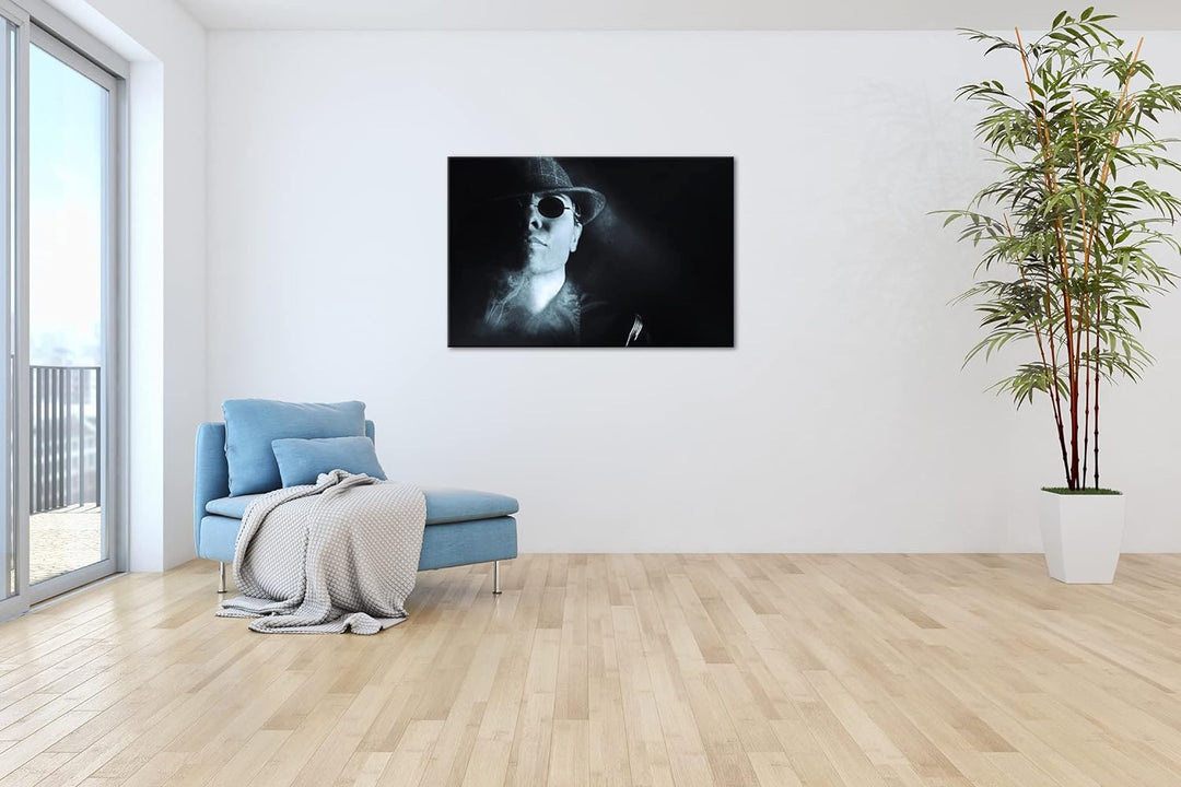 deyoli Gangster mit retro Brille Format: 80x60 als Leinwand, Motiv fertig gerahmt auf Echtholzrahmen