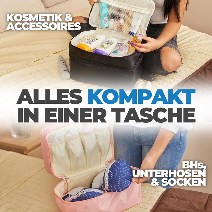 Extra grosser Reise Organizer für Damen, Premium Kosmetiktasche und Kulturtasche für Unterwäsche, Ko