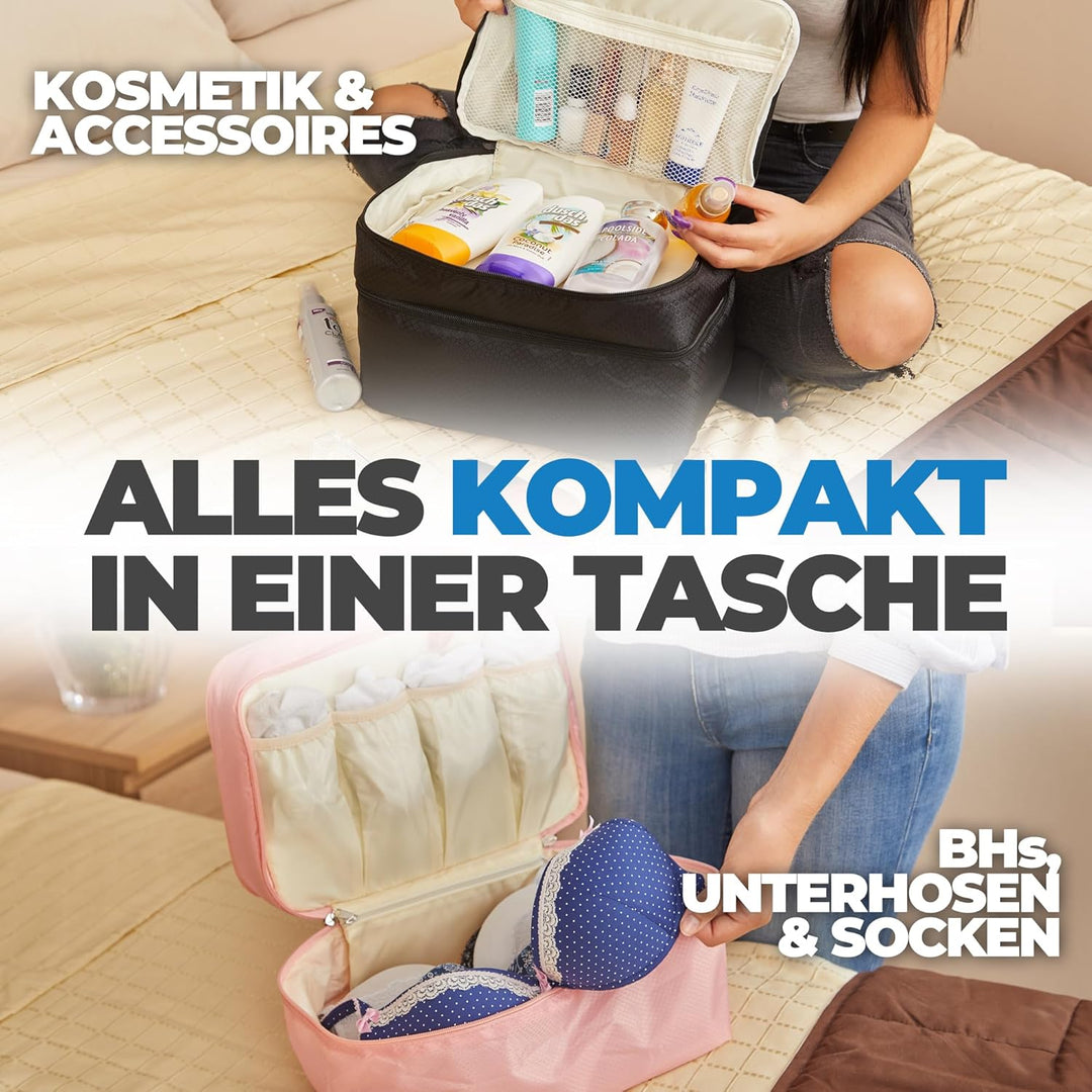 Extra grosser Reise Organizer für Damen, Premium Kosmetiktasche und Kulturtasche für Unterwäsche, Ko