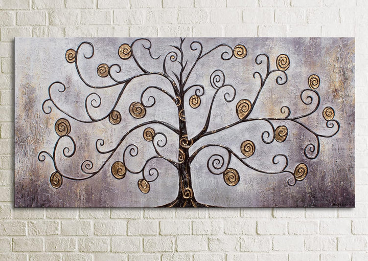 YS-Art XXL Abstrakt Acryl Gemälde auf Leinwand Reichtumsbaum handgemalt Wandbilder Wohnzimmer modern