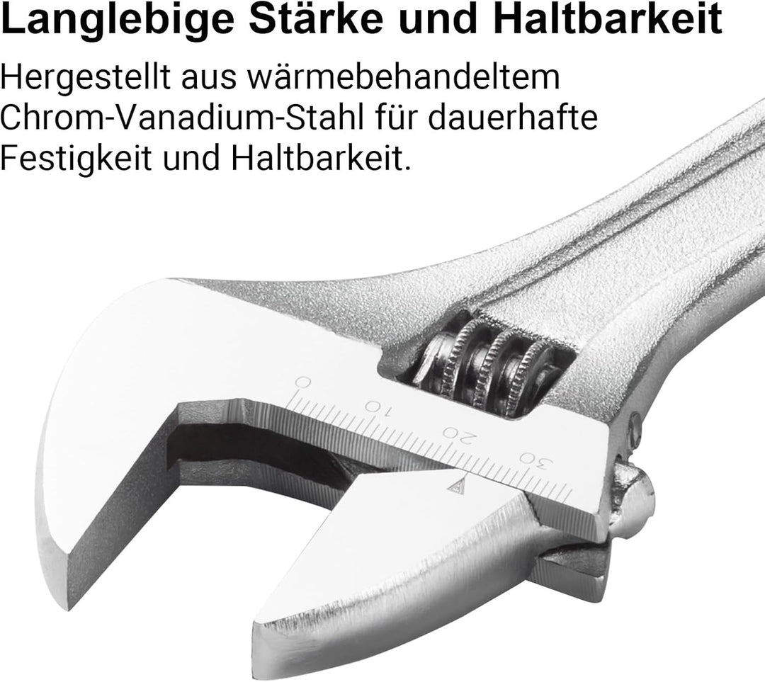 Jetech Verstellbarer Schraubenschlüssel 250 mm （10 Zoll – Profi-Rollgabelschlüssel mit breiter Backe