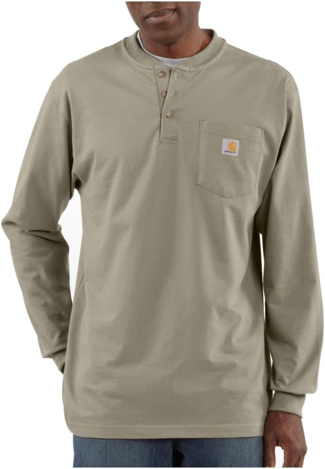 Carhartt Henley-T-Shirt für Herren, lockere Passform, schwer, Lange Ärmel, Tasche 56 Beige, 56 Beige
