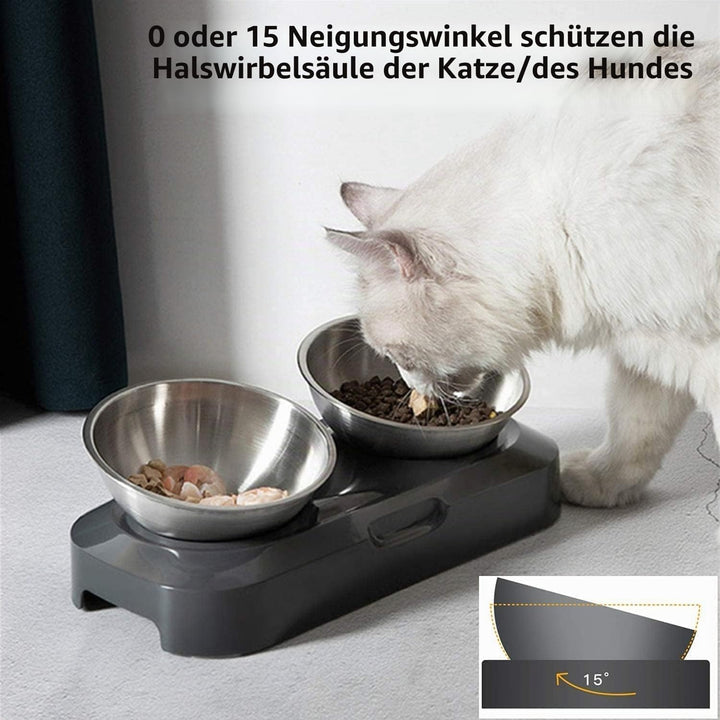PewinGo Katzennapf-15°Kipphals-Schutzschale Edelstahl Lebensmittelqualität, Maschinenwaschbar,rutsch