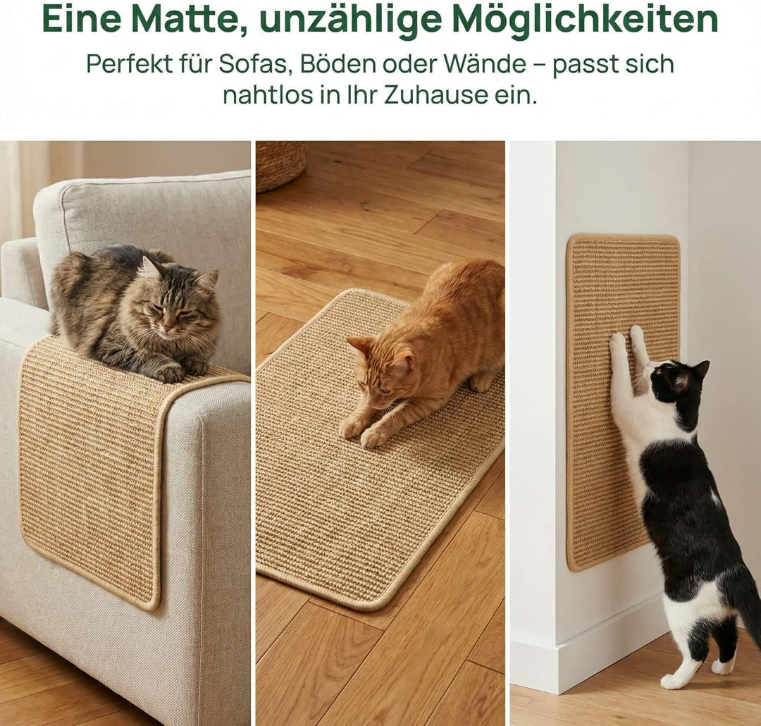 Premium Sisal Kratzmatte selbstklebend - Verbessertes Kratzbrett für Wand & Sofa, strapazierfähiger