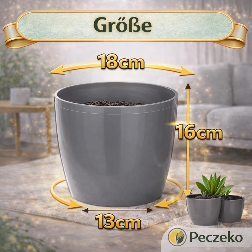 PECZEKO Glänzende Blumentöpfe - Deko Pflanztopf für Blumen & Kräuter - Langlebige & leichte runde Ku