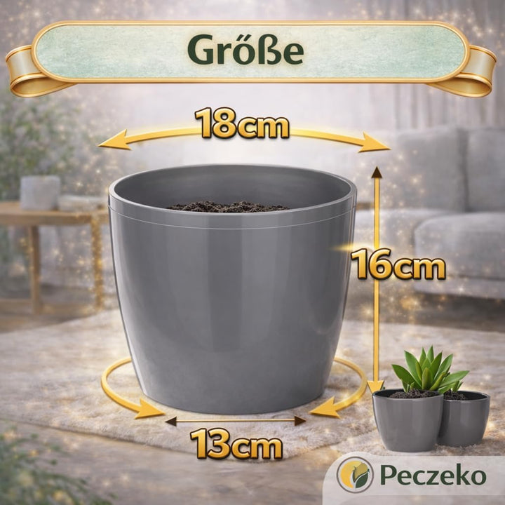 PECZEKO Glänzende Blumentöpfe - Deko Pflanztopf für Blumen & Kräuter - Langlebige & leichte runde Ku