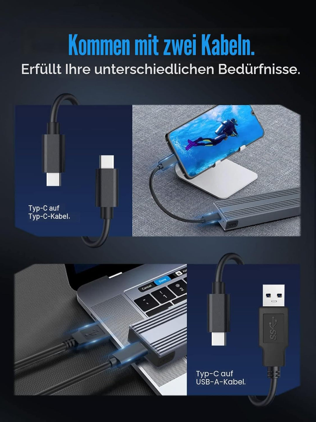 VCOM M.2 NVMe SSD Gehäuse, 10Gbps NVMe PCIe auf USB Adapter mit USB 3.2 Gen2, werkzeugfreie Installa