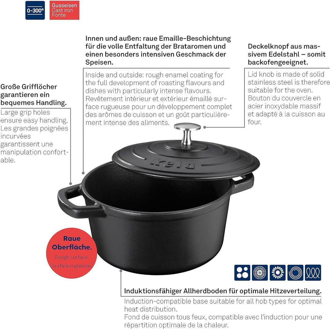 Kela Bräter rund Calido Gusseisen 2,50l, Schwarz (2,5