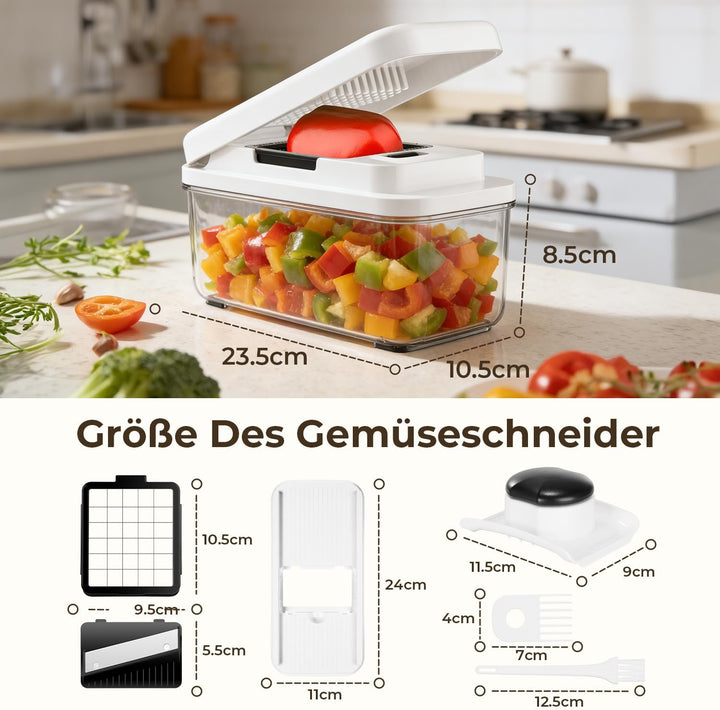 Gemüseschneider und Spiralschneider, Mandoline Gemüsehobel, Würfelschneider Zwiebelschneider, Reibe