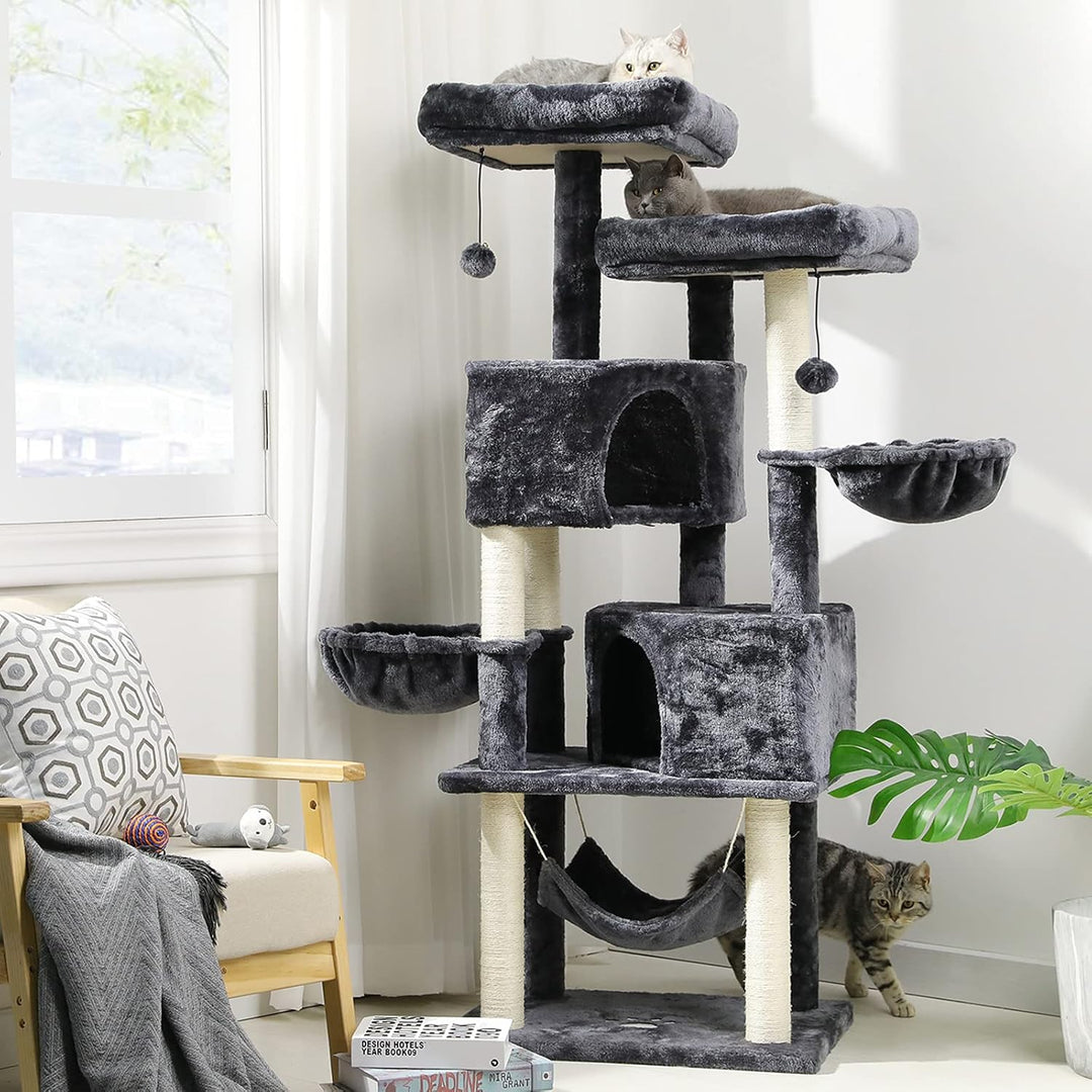 MSmask Kratzbaum gross 153 cm hoch, Katzenbaum für Gross Katzen mit 2 grosser Plattform, gross Höhle