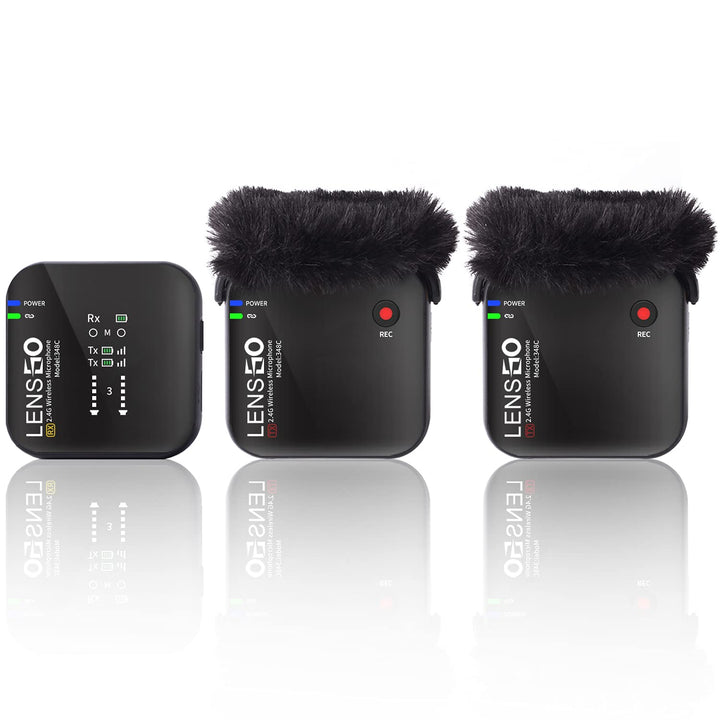 LENSGO 348C 2,4G Drahtloses Lavalier Mikrofon, 32GB TF-Kartensteckplatz kompakte Mikrofon Kabellos M