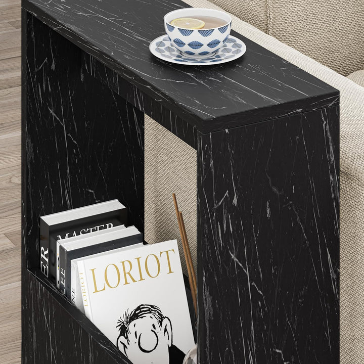 Beistelltisch mit Zeitschriftenregal | Moderner, Schmaler Endtisch für Wohnzimmer, Büro | Verschiede
