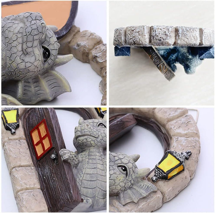 Garten-Drachenfiguren: Drache als niedliche Deko, Polyresin, Offene Tür, Familie, Outdoor-Garten Dek