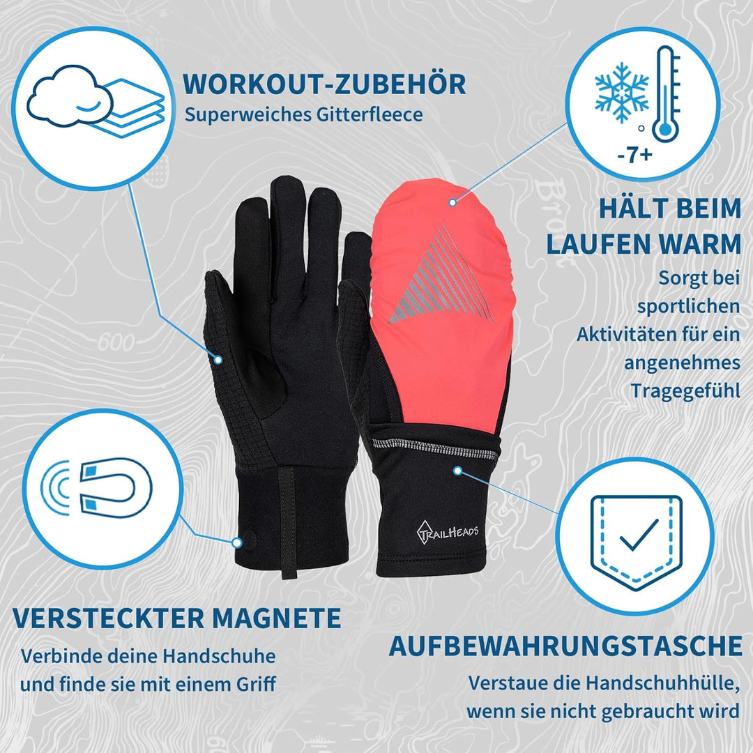 TrailHeads Damen Touchscreen-Handschuhe mit reflektierender wasserdichter Fäustlingschale, wandelbar