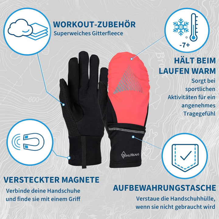 TrailHeads Damen Touchscreen-Handschuhe mit reflektierender wasserdichter Fäustlingschale, wandelbar