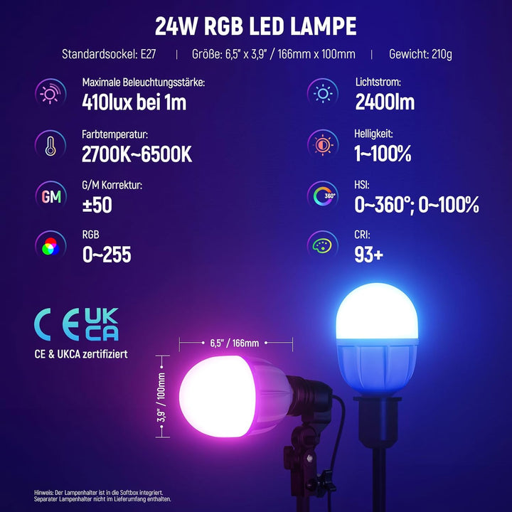 NEEWER RGB Softbox Beleuchtungsset mit App Steuerung und 9 Effektmodi, 2er Pack 24W CE/UKCA zertifiz