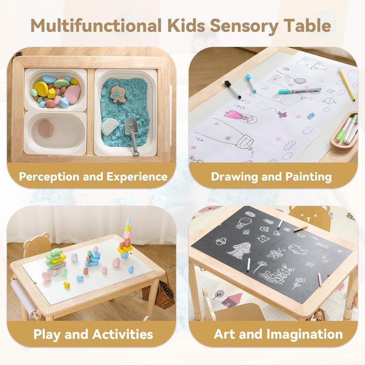 let's make Spieltisch Kinder mit Zeichenpapier, Holz Kindertisch mit Stauraum Höhenverstellbar 3 Fal