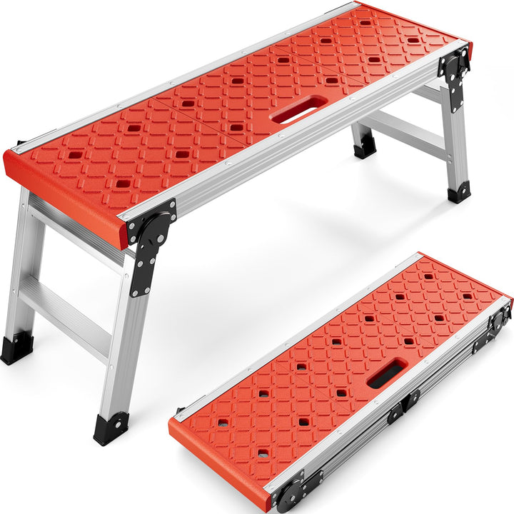 KINGRACK Klappbare Arbeitsplattform, Aluminium Stufenleiter Plattformleiter mit rutschfesten Gummifü
