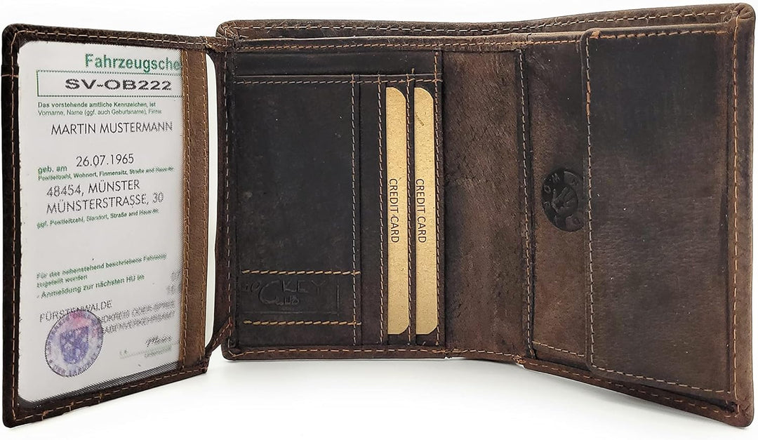 Jockey Club echt Leder Geldbörse Portemonnaie Geldbeutel mit RFID NFC Schutz Vintage (Dunkelbraun),