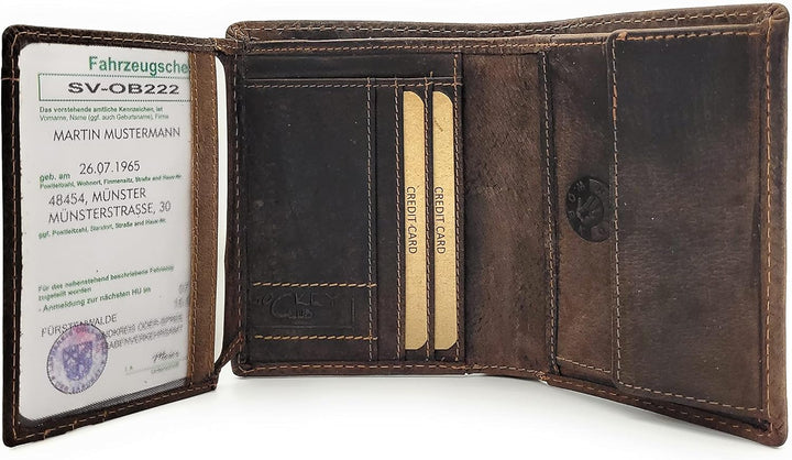 Jockey Club echt Leder Geldbörse Portemonnaie Geldbeutel mit RFID NFC Schutz Vintage (Dunkelbraun),